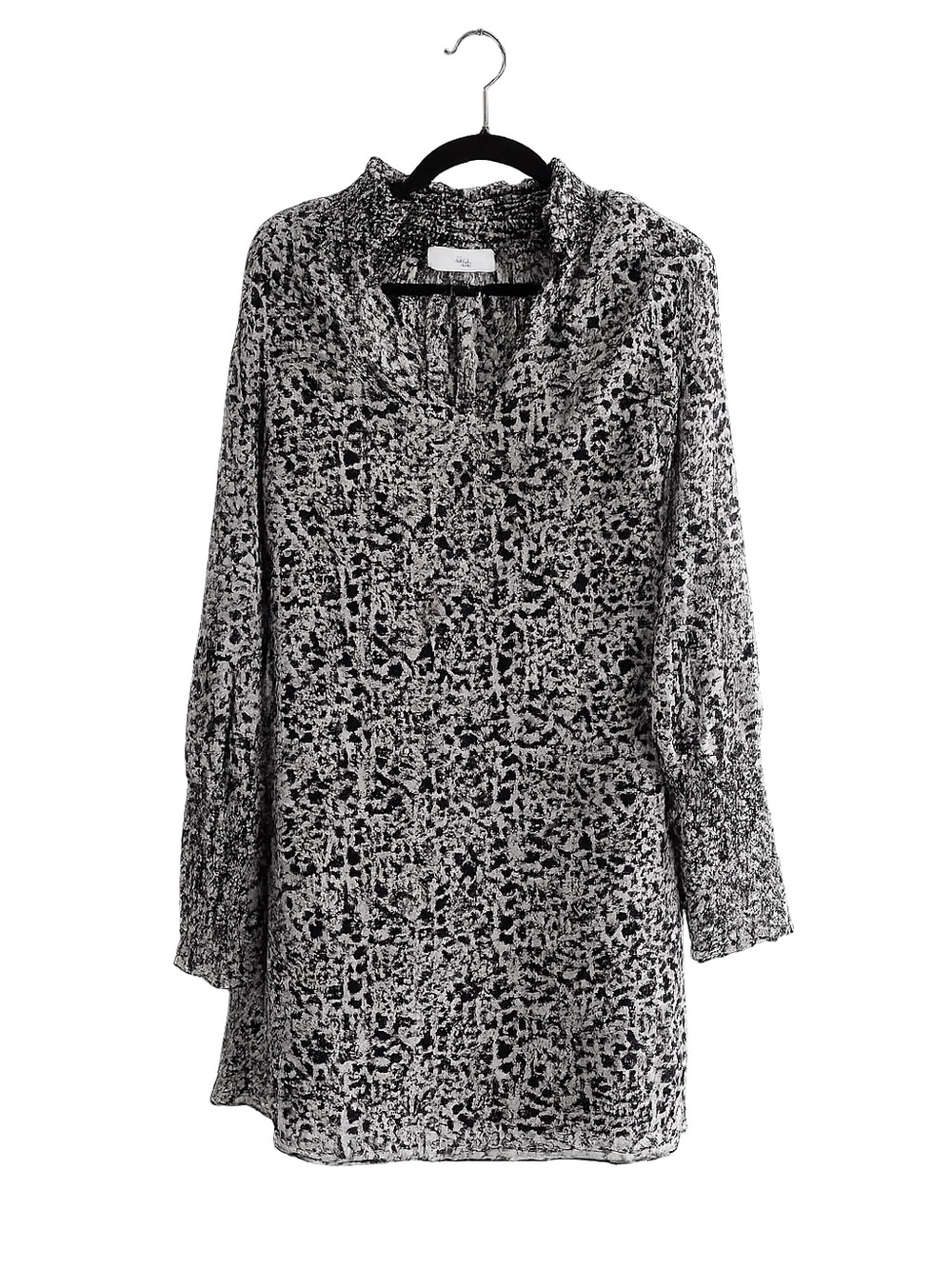 Bailey 44 Lay The Odds Cheetah Print Chiffon Shift Dress Smocked Cuff Mock Neck